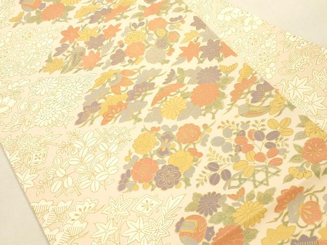 平和屋着物●全通柄九寸名古屋帯　草花文　金彩　正絹　逸品　未使用　CABI7247dy