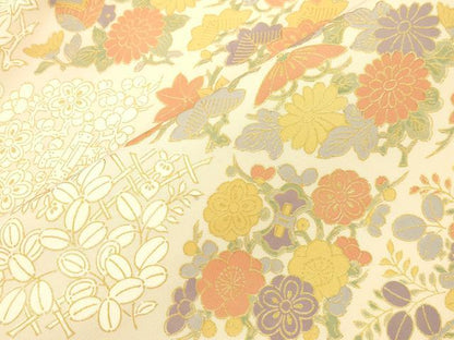 平和屋着物●全通柄九寸名古屋帯　草花文　金彩　正絹　逸品　未使用　CABI7247dy
