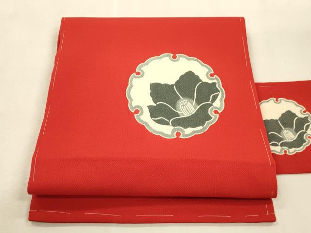 平和屋着物●和染紅型　栗山紅型　栗山吉三郎　九寸名古屋帯　雪輪花文　鬼しぼ縮緬　正絹　逸品　未使用　CABI7251dy