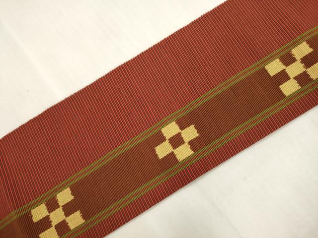 平和屋着物●沖縄県伝統工芸品　八重山ミンサー　手織り　八寸名古屋帯　幾何学間道　綿　逸品　CABI7252dy