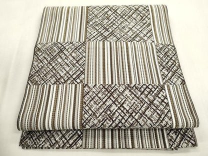 平和屋着物●本場筑前博多織　八寸名古屋帯　格子柄　金糸　正絹　逸品　CABI7253dy