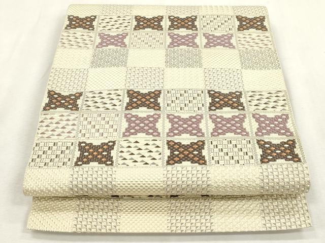 平和屋着物●本場筑前博多織　八寸名古屋帯　幾何学文　正絹　逸品　CABI7254dy