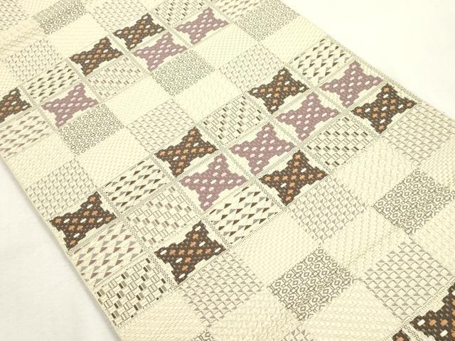 平和屋着物●本場筑前博多織　八寸名古屋帯　幾何学文　正絹　逸品　CABI7254dy