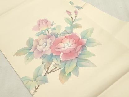 平和屋着物●塩瀬　九寸名古屋帯　草花文　銀座越後屋扱い　たとう紙付き　正絹　逸品　CABI7255dy