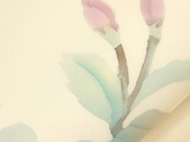 平和屋着物●塩瀬　九寸名古屋帯　草花文　銀座越後屋扱い　たとう紙付き　正絹　逸品　CABI7255dy