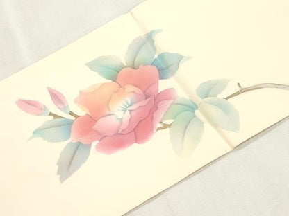 平和屋着物●塩瀬　九寸名古屋帯　草花文　銀座越後屋扱い　たとう紙付き　正絹　逸品　CABI7255dy