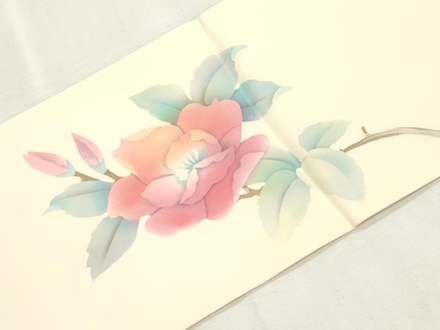 平和屋着物●塩瀬　九寸名古屋帯　草花文　銀座越後屋扱い　たとう紙付き　正絹　逸品　CABI7255dy