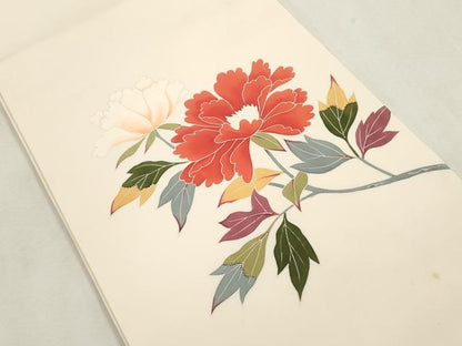 平和屋着物●塩瀬　九寸開き名古屋帯　友禅　作家物　草花文　正絹　逸品　CABI7256dy