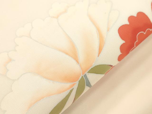 平和屋着物●塩瀬　九寸開き名古屋帯　友禅　作家物　草花文　正絹　逸品　CABI7256dy