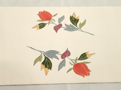 平和屋着物●塩瀬　九寸開き名古屋帯　友禅　作家物　草花文　正絹　逸品　CABI7256dy