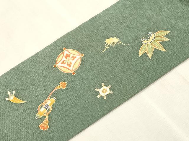 平和屋着物●九寸名古屋帯　宝尽くし文　金彩　鬼しぼ縮緬　正絹　逸品　CABI7259dy