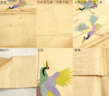 平和屋着物●アンティーク　大正ロマン　九寸名古屋帯　総手刺繍　飛鶴文　正絹　逸品　CABI7263dy