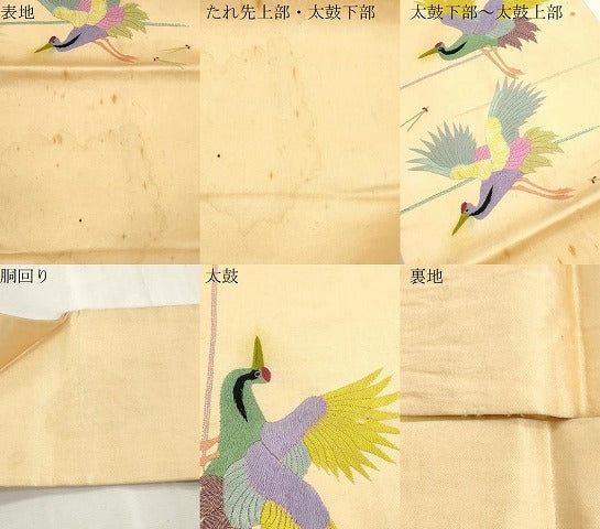 平和屋着物●アンティーク　大正ロマン　九寸名古屋帯　総手刺繍　飛鶴文　正絹　逸品　CABI7263dy