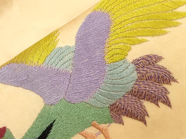 平和屋着物●アンティーク　大正ロマン　九寸名古屋帯　総手刺繍　飛鶴文　正絹　逸品　CABI7263dy