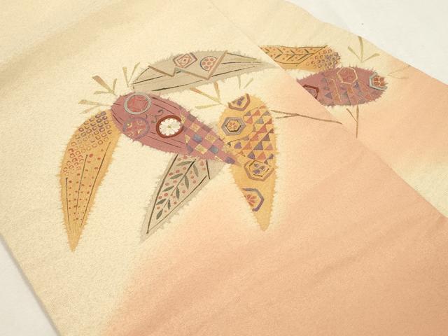 平和屋着物●九寸名古屋帯　刺繍　笹花文　金通し地　正絹　逸品　CABI7264dy