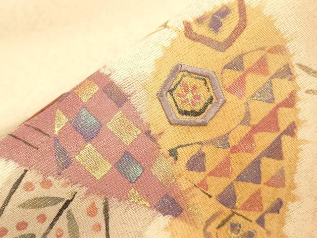 平和屋着物●九寸名古屋帯　刺繍　笹花文　金通し地　正絹　逸品　CABI7264dy