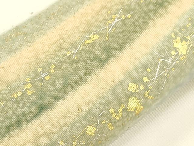 平和屋着物●塩瀬　九寸名古屋帯　箔散らし霞文　金銀彩　正絹　逸品　CABI7265dy