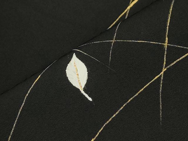 平和屋着物●塩瀬　九寸名古屋帯　刺繍　雪輪草花文　黒地　金彩　正絹　逸品　CABI7266dy