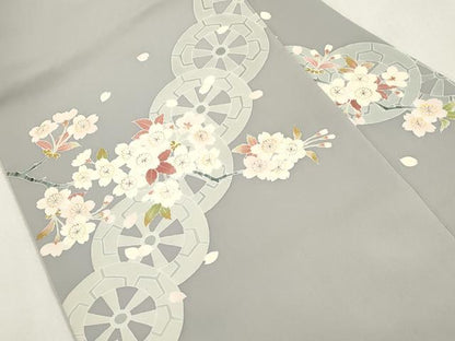 平和屋着物●塩瀬　九寸名古屋帯　片輪車枝花文　金彩　正絹　逸品　CABI7268dy