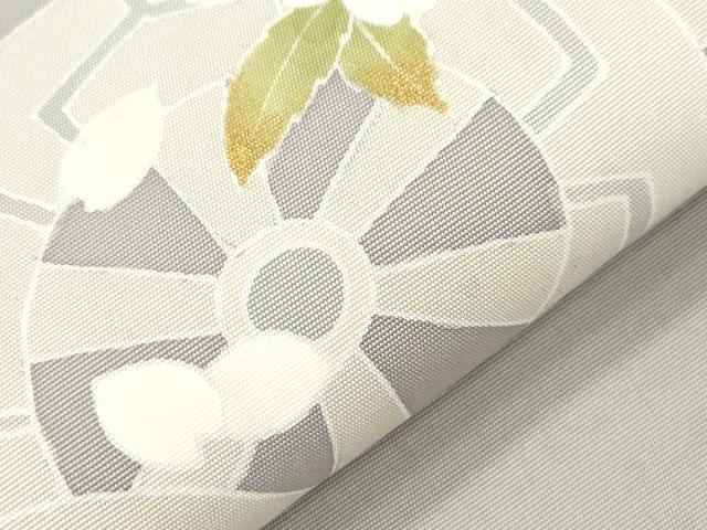 平和屋着物●塩瀬　九寸名古屋帯　片輪車枝花文　金彩　正絹　逸品　CABI7268dy
