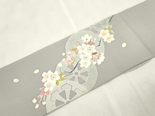 平和屋着物●塩瀬　九寸名古屋帯　片輪車枝花文　金彩　正絹　逸品　CABI7268dy