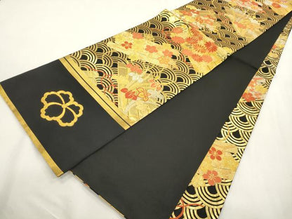 平和屋着物●希少　だらり帯　芸姑　舞妓　唐織　筏花文　黒地　金糸　正絹　逸品　CABI7269dy
