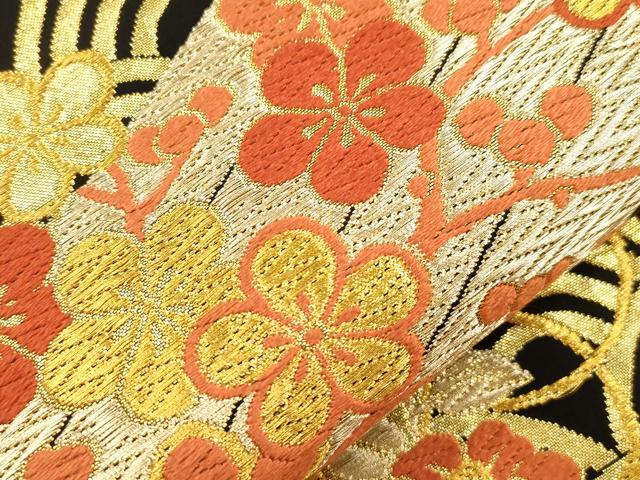 平和屋着物●希少　だらり帯　芸姑　舞妓　唐織　筏花文　黒地　金糸　正絹　逸品　CABI7269dy