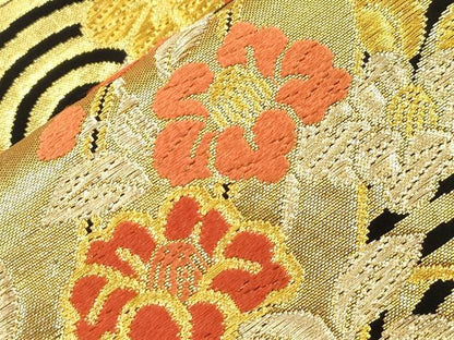 平和屋着物●希少　だらり帯　芸姑　舞妓　唐織　筏花文　黒地　金糸　正絹　逸品　CABI7269dy