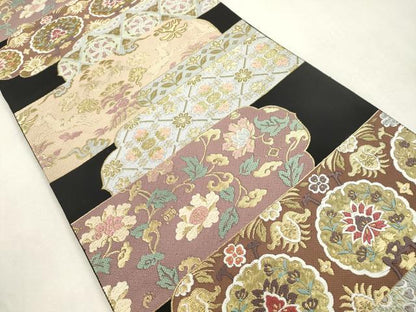 平和屋着物●六通柄袋帯　唐織　印華宝飾　黒地　金糸　正絹　逸品　CABI7273dy