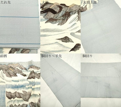 平和屋着物●太鼓柄袋帯　すくい織　立波風景文　正絹　逸品　CABI7276dy