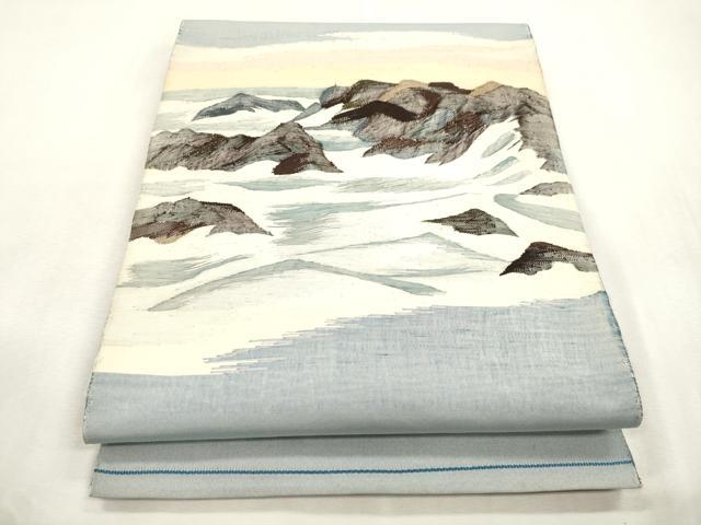 平和屋着物●太鼓柄袋帯　すくい織　立波風景文　正絹　逸品　CABI7276dy