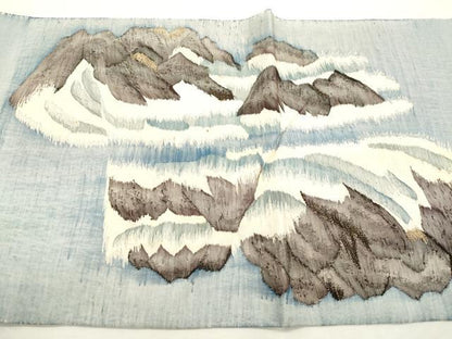 平和屋着物●太鼓柄袋帯　すくい織　立波風景文　正絹　逸品　CABI7276dy