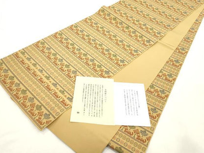平和屋着物●名物裂一筋　西陣・あらいそ謹製　全通柄　本袋帯　駱駝文いちご手織　正絹　逸品　CABI7279dy