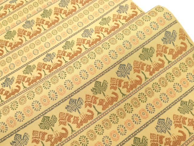 平和屋着物●名物裂一筋　西陣・あらいそ謹製　全通柄　本袋帯　駱駝文いちご手織　正絹　逸品　CABI7279dy