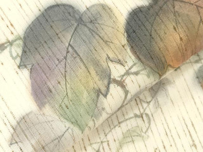 平和屋着物●九寸開き名古屋帯　作家物　ぜんまい紬　手描き　葡萄蔦の葉文　正絹　逸品　CABI7286dy