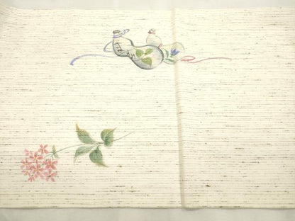 平和屋着物●九寸開き名古屋帯　作家物　ぜんまい紬　手描き　葡萄蔦の葉文　正絹　逸品　CABI7286dy