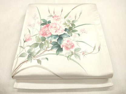 平和屋着物●二代目清次郎　手描き　太鼓柄袋帯　草花文　正絹　逸品　CABI7287dy