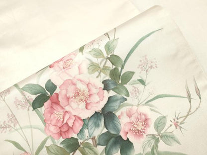 平和屋着物●二代目清次郎　手描き　太鼓柄袋帯　草花文　正絹　逸品　CABI7287dy