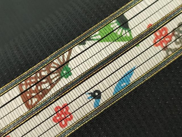 平和屋着物●太鼓柄袋帯　横段文　黒地　正絹　逸品　CABI7288dy