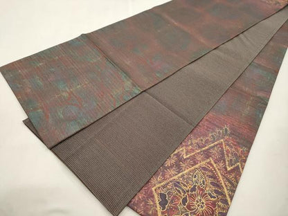 平和屋着物●太鼓柄袋帯　辻が花　紬地　金彩　正絹　逸品　CABI7295dy