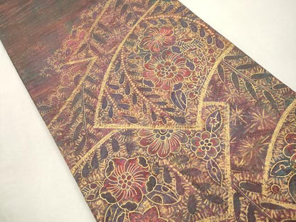平和屋着物●太鼓柄袋帯　辻が花　紬地　金彩　正絹　逸品　CABI7295dy