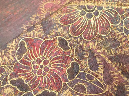 平和屋着物●太鼓柄袋帯　辻が花　紬地　金彩　正絹　逸品　CABI7295dy