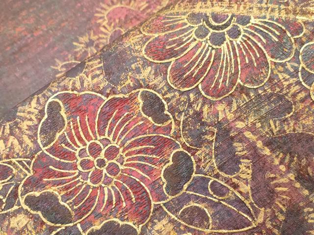 平和屋着物●太鼓柄袋帯　辻が花　紬地　金彩　正絹　逸品　CABI7295dy