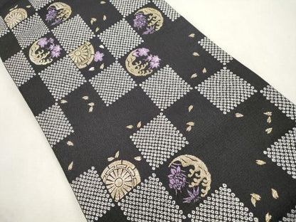 平和屋着物●全通柄　京袋帯　京紫織　格子柄　金糸　CABI7296dy