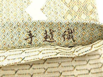 平和屋着物●西陣　太鼓柄袋帯　手越織　幾何学文　金糸　反端付き　正絹　逸品　CABI7297dy