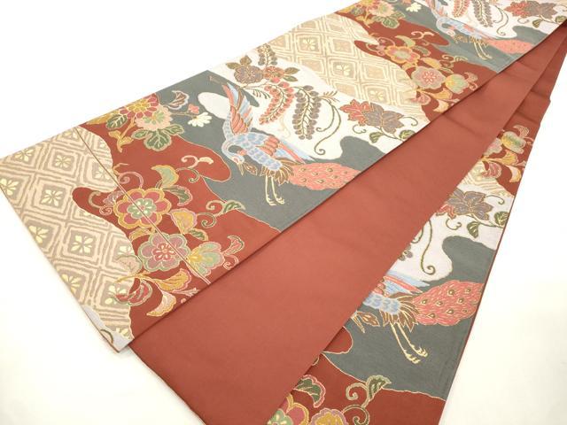 平和屋着物●六通柄袋帯　花鳥文　金糸　正絹　逸品　CABI7300dy