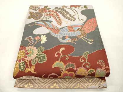 平和屋着物●六通柄袋帯　花鳥文　金糸　正絹　逸品　CABI7300dy