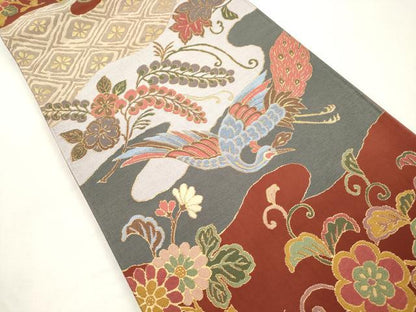 平和屋着物●六通柄袋帯　花鳥文　金糸　正絹　逸品　CABI7300dy