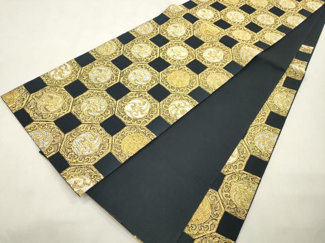 平和屋着物●六通柄袋帯　作家物　幾何学文　黒地　金銀糸　正絹　逸品　CABI7303dy