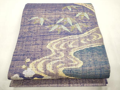 平和屋着物●六通柄袋帯　流水草花文　金糸　正絹　逸品　CABI7304dy